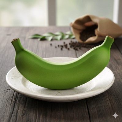 Fresh green banana ready for slicing