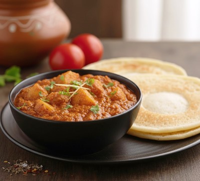 Spiced Potato Curry Without Onions – A Simple Home-Style Dish is served in a bowl as side dish for appam.