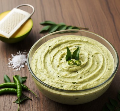 Traditional Kerala raw mango chutney prepared with coconut and green chilli