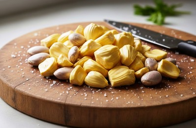 jack fruit seeds ready to be cleaned and cut to make Chacka Kuru Olath (Jackfruit Seed Stir-Fry)