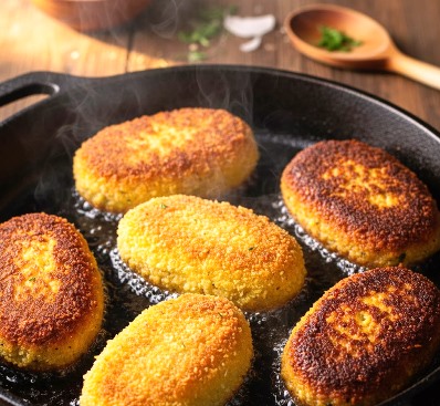 Chickpea & Vegetable Cutlets – A Wholesome Homestyle Snack prepared in a frying pan