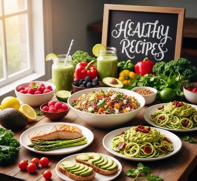 Healthy Recipes displayed in various bowl