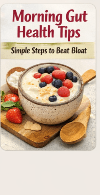 Gut friendly smoothie with some blueberries, straw berries and raspberries in a bowl ready to eat titled morning gut health tips.