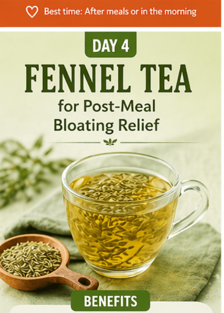 Fennel tea in a transparent tea cup. Some fennel seeds are in the cup and a wooden spoon of fennel seeds are near the cup.